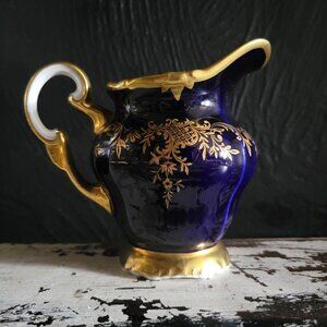 Vtg Weimar Katharina Cobalt Blue & Gold Porcelain Creamer Jug 5 fl oz, Tea Party